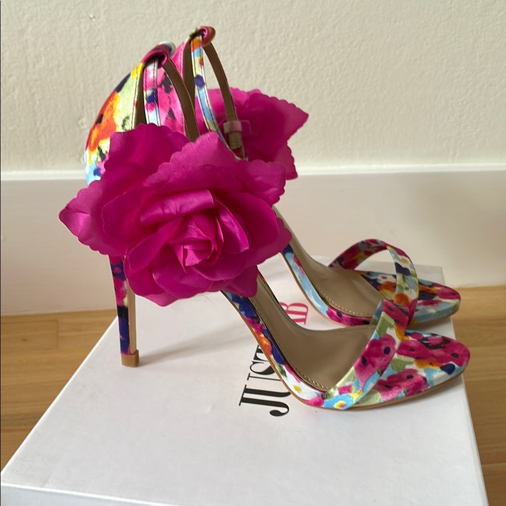JustFab Women's Floral Heels with Pink Accents